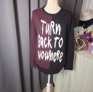 INSIGHT Turn Back To Nowhere Sweater Womens M Black Burgundy Colorblock Knit